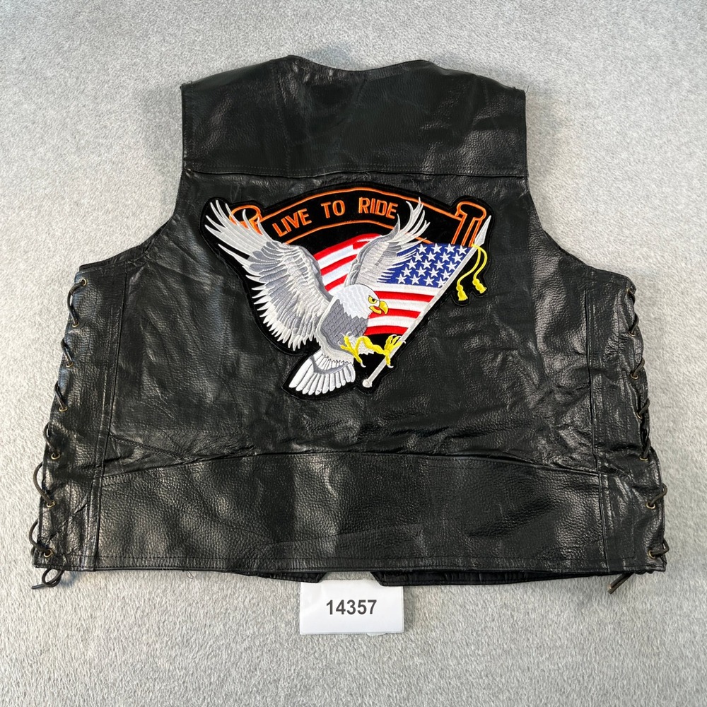 Diamond Plate Buffalo Genuine Leather Vest Mens 3X Black Hand-Sewn Pebble Grain